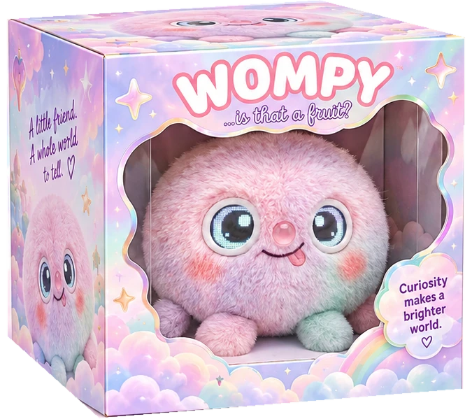 Wompy pastel retail packaging concept, not final production packaging.